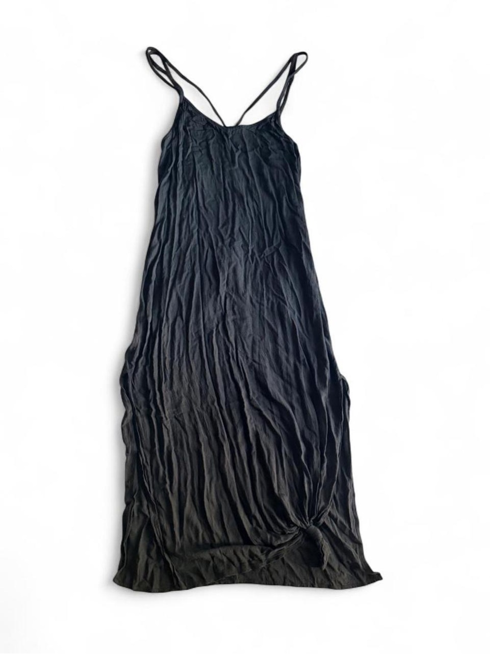 Aerie Charcoal Black Strappy Cami Maxi Dress Side Knot Slit x-Small